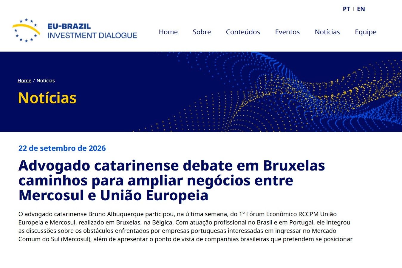 EU-BR Investment Dialogue: advogado catarinense debate caminhos para ampliar negócios entre Mercosul e União Europeia